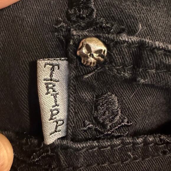 TRIPP NYC BLACK SKULL EMBROIDERED PANTS SKINNY JEAN EMO PUNK ROCKER GOTH size 20 - Picture 9 of 11